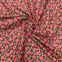 אריג כותנה דפוס פריחה כפרית בגוונים חמים