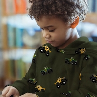 בד פוטר דפוס משאיות על רקע ירוק זית