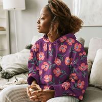 בד פוטר פרחים מלבלבים על רקע סגול