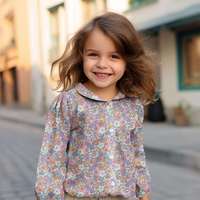 אריג כותנה אורגני דפוס פרחי שדה על רקע סגלגל