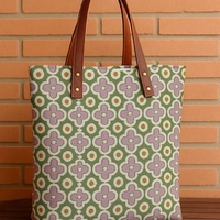 אריג קנבס דפוס פרחים גווני סגול רך וירוק דגם שיר