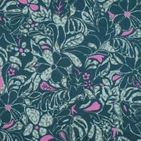 אריג כותנה סטן דפוס עלים טרופיים על רקע ירוק