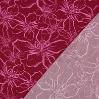 אריג ויסקוזה דפוס פרחי מגנוליה מצויירים על רקע דומדמניות