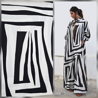 אריג פשתן ויסקוזה דפוס אמורפי בגווני שחור לבן