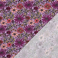 טריקו כותנה דפוס פרחים קסומים על רקע לבנדר