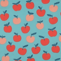 אריג כותנה דפוס פירות על רקע פטרול בהיר