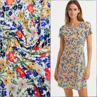 טריקו ויסקוזה חגיגת הפרחים בגווני כחול אדום צהוב