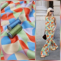 אריג ויסקוזה דפוס גאומטרי גווני מנטה תכלת דגם שרה