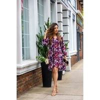 אריג ויסקוזה דפוס פרחים דיגיטלי גווני סגול