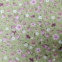 אריג כותנה דפוס פרחי פעמונית קטנים על רקע פיסטוק