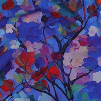 אריג ויסקוזה דפוס פרחים דיגיטלי על רקע קובלט