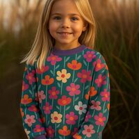 פרנץ טרי דפוס פרחים רעננים על רקע ירוק