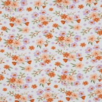 טריקו כותנה אורגני פרחים על רקע לבן דגם שרון