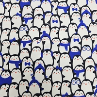 בד פוטר דפוס פינגווינים גווני כחול רויאל ולבן