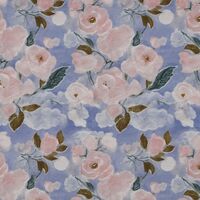 טריקו ויסקוזה דפוס פרחי לילך על רקע תכלת