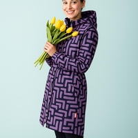 אריג כותנה עמיד במיים דפוס קוים דיגיטלי גווני לבנדר על רקע נייבי