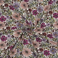 טריקו כותנה דפוס פרחים קסומים על רקע אופוייט