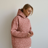 בד פוטר דפוס ציפורים עדין על רקע סלמון בהיר