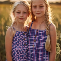 אריג כותנה דפוס פריחה כפרית בגווני כחול