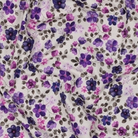 טריקו כותנה אורגני דפוס סיגליות על רקע לבן