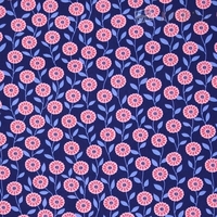 אריג כותנה דפוס פריחה כפרית בגווני כחול