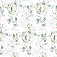 אריג כותנה דפוס דיגיטלי עלי אקליפטוס על רקע לבן