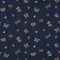 אריג כותנה דפוס פרפרים על רקע כחול כהה