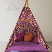 אריג כותנה עמיד במים דפוס פרחים גווני סגול פטרול ומנטה