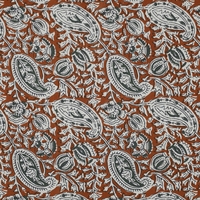 אריג כותנה בהדפס חותמת פייזלי בגווני טרקוטה קלאסי