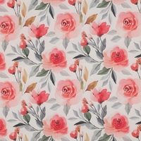 אריג כותנה וואל דפוס שושנים רקע לבן