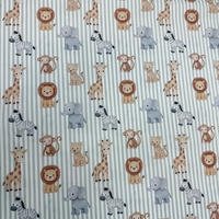 אריג כותנה ג'ונגל מתוק בקוים ירוקים