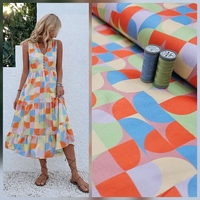 אריג ויסקוזה דפוס גאומטרי גווני מנטה תכלת דגם שרה