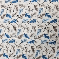 אריג כותנה דפוס עלעלים גווני כחול