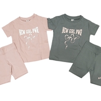 חליפה קיץ מדוגמת 2-10 בנות (אפור/ורוד עתיק)