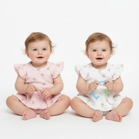 שמלה בגד גוף מדוגמת בד ריב 3-24M תינוקות בנות (לבן/מנטה/ורוד/אפור)