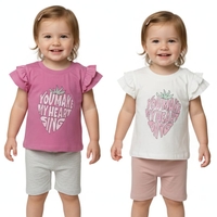 חליפה קיץ מדוגמת 6-24M תינוקות בנות (לבן/ורוד)