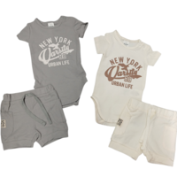 חליפה קיץ בגד גוף בד וופל 3-24M (אופוויט/מנטה/שמנת/אפור)