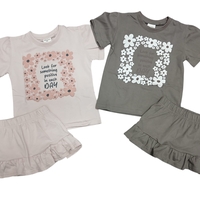 חליפה קיץ מדוגמת חצאית טייץ 2-8 בנות (אפור/ורוד)