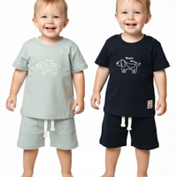 חליפה קיץ מדוגמת 6-24M תינוקות בנים (תכלת/כחול)