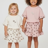 חליפה קיץ מדוגמת חצאית טייץ 2-8 בנות (שמנת/ורוד)