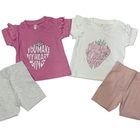 חליפה קיץ מדוגמת 6-24M תינוקות בנות (לבן/ורוד)