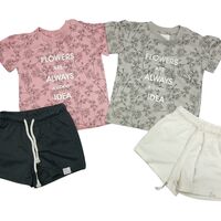 חליפה קיץ מדוגמת 12-24M תינוקות בנות (אפור/ורוד)