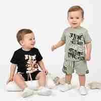 חליפה קיץ מדוגמת 12-24M תינוקות בנים (שחור/ירוק)