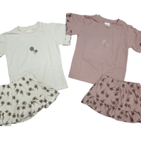 חליפה קיץ מדוגמת חצאית טייץ 2-8 בנות (שמנת/ורוד)