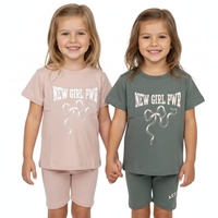 חליפה קיץ מדוגמת 2-10 בנות (אפור/ורוד עתיק)