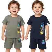 חליפה קיץ מדוגמת 6-24M תינוקות בנים (כחול/אפור)