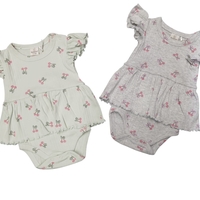 שמלה בגד גוף מדוגמת בד ריב 3-24M תינוקות בנות (לבן/מנטה/ורוד/אפור)