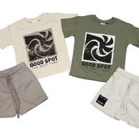 חליפה קיץ מדוגמת 2-8 בנים (ירוק/צהוב)