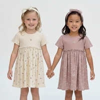 שמלה קיץ מדוגמת בד ריב 2-10 בנות (חום/ורוד עתיק/שמנת)