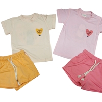 חליפה קיץ מדוגמת 12-24M תינוקות בנות (כתום/ורוד)